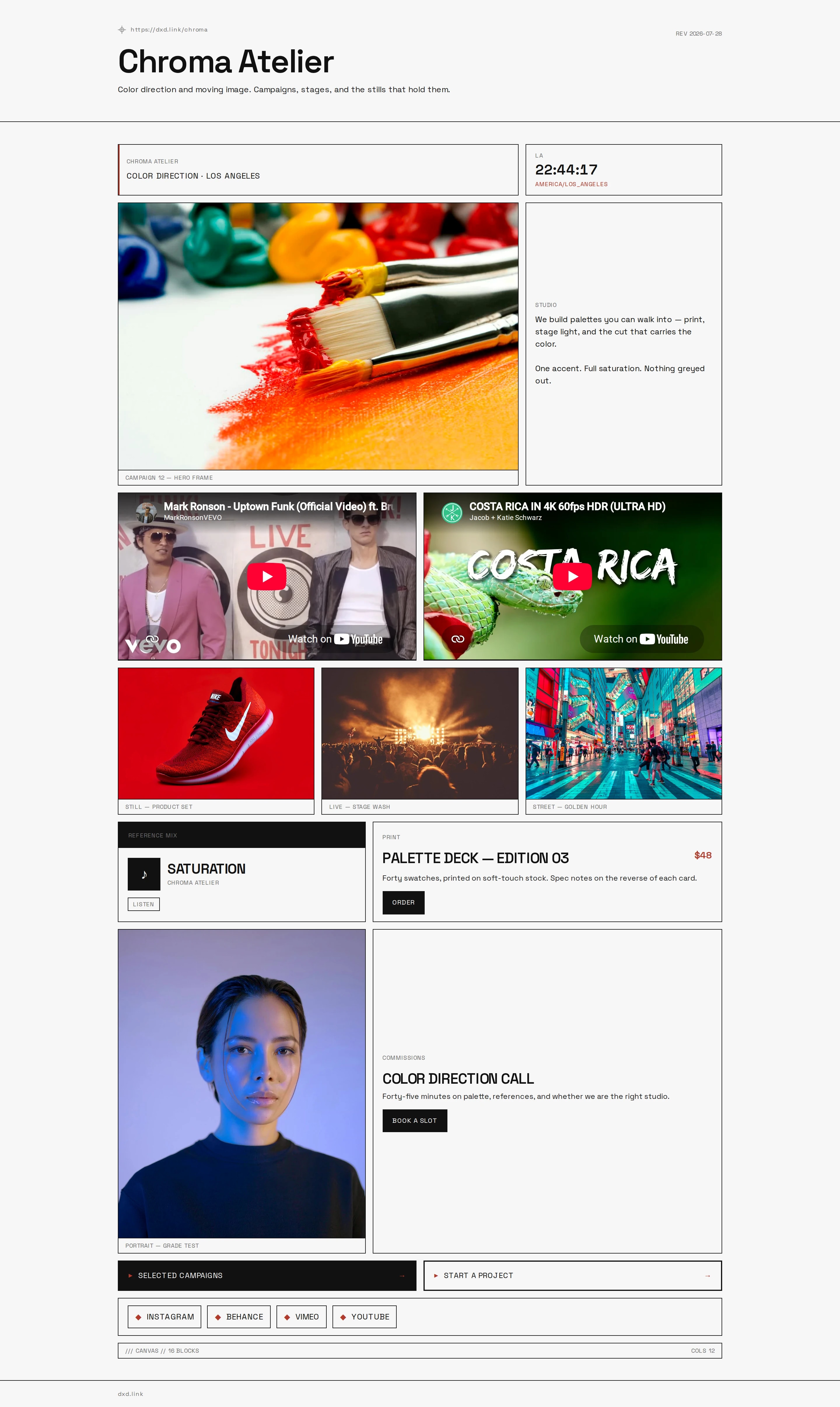 A published Chroma profile with full-color photography, embedded video, and link blocks
